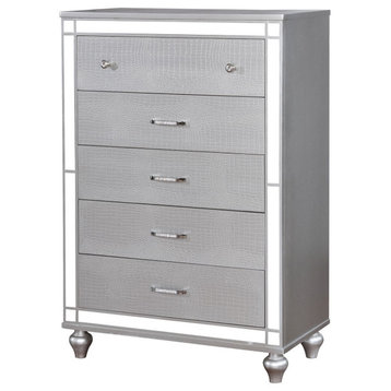 5 Drawers Wood Chest, Silver