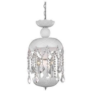 Harvest Design 3 Light 11" White Chandelier With Clear Asfour Crystals