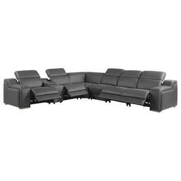 Marco-7-Piece, 4-Power Reclining Italian Leather Sectional, Dark Gray