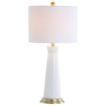Hartley 29" Ceramic Column LED Table Lamp, White, Brass Gold