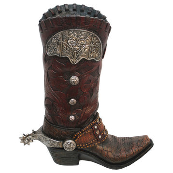 Tooled Cowboy Boot Vase