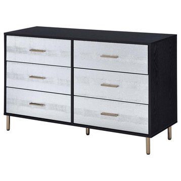 6 Drawers Wooden Dresser, Black, Silver and Gold Finish