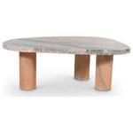Meridian Furniture - Messina Marble Coffee Table, Pink - Getting this Messina pink marble coffee table home is the easy part; taking your eyes off it is decidedly more difficult. Handcrafted using genuine pink makrana marble, this coffee table has a look that's unique just to it, as no two tables are the same. The geometrically inspired talk with its unexpected shape instantly captures the attention of everyone who enters the room, and a triple columnar base ensures sturdy support no matter where you choose to use it.