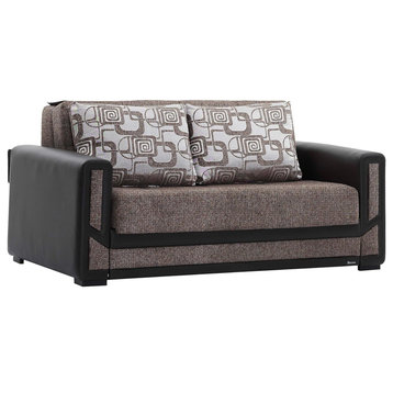 Sleeper Loveseat, Faux Leather Exterior Upholstery With Firm Fabric Seat, Brown