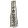 23" Tall Oblong Vase, Diamond Textured, Tapered, Aluminum, Silver