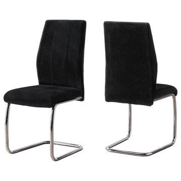 Dining Chair, Set Of 2, Side, Upholstered, Velvet, Metal, Black, Chrome