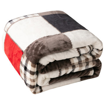 Tache Holiday Red Plaid Checkered Patchwork Throw Blanket, 90"x90"
