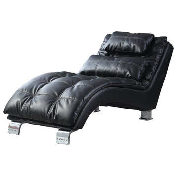 Leatherette Upholstered Chaise, Black and Chrome