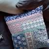 20"X20" Blue And Pink Microsuede Patchwork Zippered Pillow