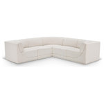 Meridian Furniture - Ollie Black Boucle Fabric L-Shaped Modular Sectional, Cream, 5-Piece: 2 Armless Chair, 3 Corner Chair - Meet the epitome of style and functionality with this Ollie boucle fabric living room sectional, part of the Ollie modular collection. A contemporary marvel, this sectional features chic and inviting rich cream boucle fabric upholstery, giving it a sumptuous texture that oozes elegance and luxury. Curved corners add to the visual look of the sectional while maximizing seating comfort while lounging, reading, or entertaining. Pair it with other items in the Ollie collection easily, thanks to an attachment latch underneath.