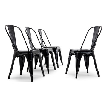 Trattoria Dining Chair, Metal, Stackable, Set of 4, Black