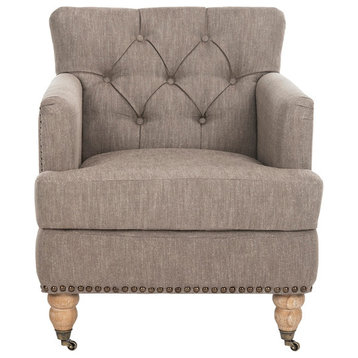 Justice Tufted Club Chair With Brass Nail Heads Taupe/ Whitewash
