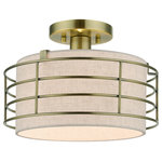 Livex Lighting - Blanchard 1-Light Antique Brass Medium Semi-Flush - The Blanchard semi-flush mount adds refined style and a hint of mystery to your d�cor. The antique brass finish and an oatmeal handcrafted hardback shade create warm illumination, while soft light brings to life the intricate fretwork pattern. This small one-light semi flush mount will add a sophisticated and glamorous look to almost any interior design style. It will work great in the hallway, kitchen, bathroom or a small bedroom.