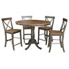 36" Round Wood Extension Counterheight Table and 4 Stools in Hickory/Washed Coal