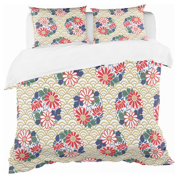 Japanese Floral Pattern Oriental Duvet Cover Set, Twin