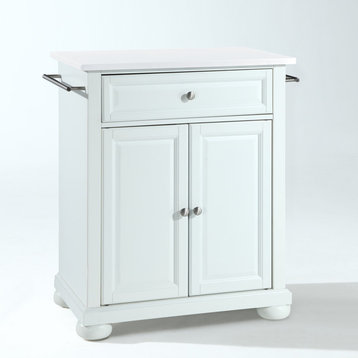 Alexandria Granite Top Portable Kitchen Island Cart, White/White