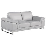 Luxuriant Furniture - Naples Contemporary Genuine Italian Leather Loveseat, Light Gray - Enjoy modern style and top-notch relaxation with this Naples Contemporary Light Gray Genuine Italian Leather Loveseat. The elegant design and exquisite cushioning provide perfect comfort that will keep you cozy, and the extra padded arms add the perfect finishing touch. Naples Contemporary Light Gray Genuine Italian Leather Arm Loveseat will transform your living room with its modern design. With a slick Light Gray Genuine Italian Leather, cushy back, glitzy off chrome accent legs, this Loveseat seamlessly blends trendy with class, utterly transforming any decor.