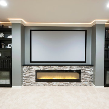 Transitional Basement Theater with Custom Built-ins