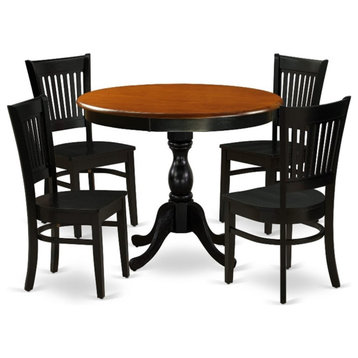 AMVA5-BCH-W - Kitchen Table and 4 Slatted Back Dining Chairs  - Black Finish