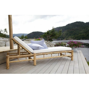 Bamboo Lounge Chair Adjustable Sun Lounger - Natural Color With White Mattress