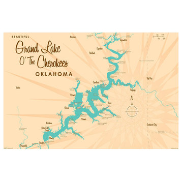 Lakebound Grand Lake O' the Cherokees Oklahoma Map Art Print, 24"x36"