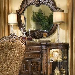 AICO Furniture - Windsor Court Sideboard and Mirror Set in Vintage Fruitwood - 7 - Bedroom Products