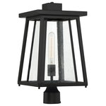 Savoy House - Denver 1-Light Outdoor Post Lantern, Matte Black - Boost your curb appeal and create a great first impression with the Craftsman-inspired style of the Savoy House Denver 1-light outdoor post mount lantern. Clear seedy glass and a matte black finish make Denver a great choice for lighting up today's fashionable homes. This fixture is 19" in height and 10" in width. It uses one standard size bulb with a max of 60 watts. Wet area rated.