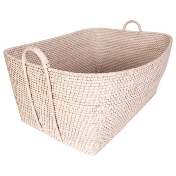 Saboga Home Everything Basket with Hoop Handles, White Wash, 31"x25"x14"