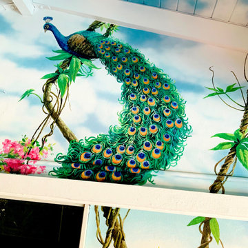 Tropical Garden with Peacock