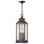 Hinkley Lighting - Revere 3-Light Hanging Light, Blackened Brass - Revere is a traditional coach lantern in solid brass with clear seedy glass panels. The glass faux candle sleeves and classic candelabra lamping complete the authentic appearance.&nbsp