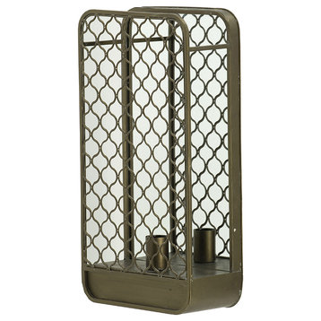 Caged Metal Wall Lamp Mirrored Backplate 11x6x23"