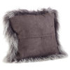 Mongolian Lamb Fur Poly Filled Throw Pillow, Charcoal, 16"x16"