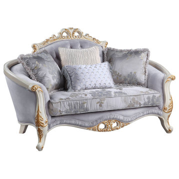 Galelvith Loveseat With 4 Pillows, Gray Fabric