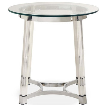 Bowery Hill Modern Metal End Table with Glass Top in Chrome/Clear