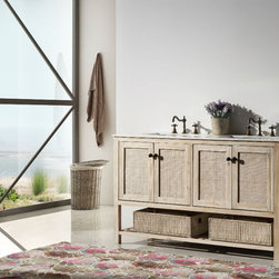 60 inch Rustic White Wash Double Sink Bathroom Vanity Marble Top - Bathroom Vanities And Sink Consoles