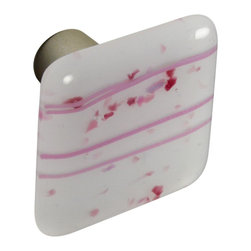 CKP - Art Glass Knob, Pink Confetti, Dull Brushed Nickel Base - Cabinet And Drawer Knobs