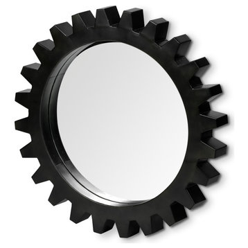 Alloy Black Metal Cog Frame 26" Round Mirror
