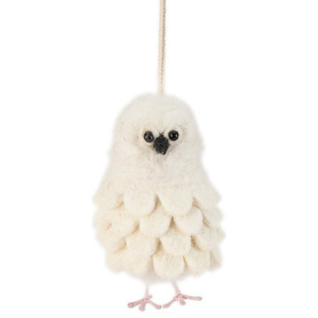 Snowy Owl Christmas Ornament, Hand Felted Wool