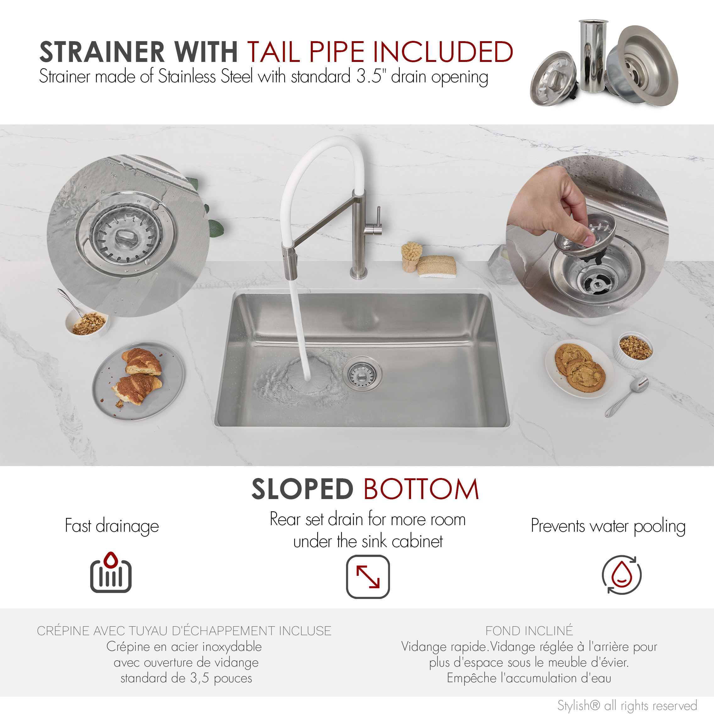 STYLISH 30 inch Single Bowl Dual Mount Stainless Steel 18 Gauge Kitchen Sink