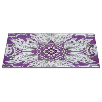 Handmade Reverse Painted Mirror Tray With Beveled Edge in Lavender, Small