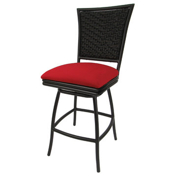 Outdoor Patio Swivel Armless Counter Stool, Erin Red Linen, Chocolate Brown, 26"