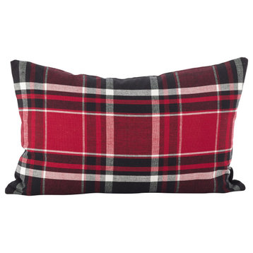 Tartan Plaid Pattern Cotton Down Filled Throw Pillow, 12"x20", Red