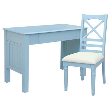 Sunset Trading Cool Breeze Coastal Wood Computer Desk and Chair in Beach Blue