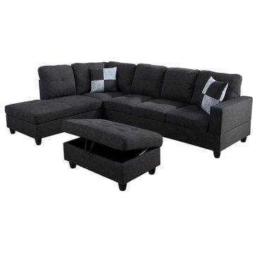 Lifestyle Furniture Edward Left-Facing Sectional & Ottoman in Black/Gray