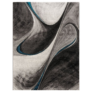 Modern Designer Rug With Abstract Pattern, Gray-Blue, 3'11"x5'7"