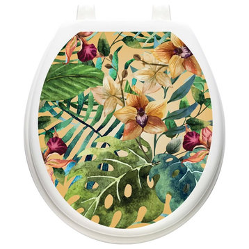 Tropical Forest Toilet Tattoos Seat Cover, Vinyl Lid Decal, Bathroom Décor , Round/Standard