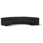 Meridian Furniture - Arc Vegan Leather Upholstered 6-Pc. U-Shaped Modular Sectional, Black - Unleash modern opulence with the Arc Vegan Leather 6pc. Sectional. Crafted for the modern connoisseur, this Sectional injects an air of refined luxury into any space. Its sleek silhouette, upholstered in supple black vegan leather, exudes timeless sophistication while the deep channel tufting adds textural intrigue, further elevating the chair's visual appeal. The modular design makes it a versatile chameleon, effortlessly adapting to your evolving needs and preferences. Whether you envision it gracing a chic living room corner, basking in the glow of a bedroom window, or adding a touch of drama to a home office, the Arc seamlessly complements your unique interior aesthetic.
