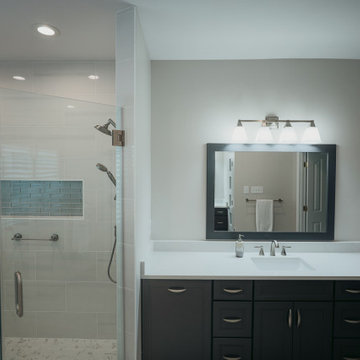 Master Bathroom Remodel in Hampton, VA with glass door shower & double vanity