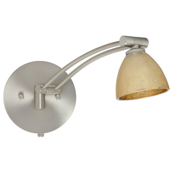 Divi 1ww 1 Light Swing Arm or Wall Lamp, Satin Nickel, Gold Foil Glass