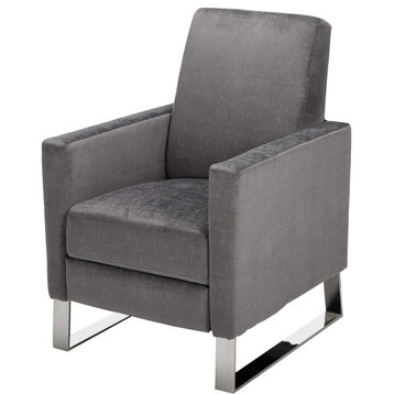 Modern Recliner Chair, Stainless Steel Legs With Padded Seat & Track Arms, Gray